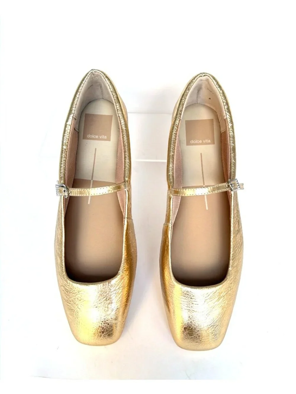 Dolce Vita Reyes Gold Distressed Leather Mary Jane Square-Toe Flats Size 7.5